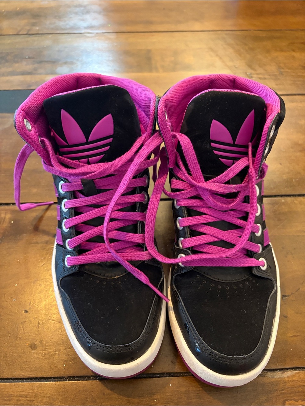 Adidas boys Black and Hot Pink High-Top Sneakers